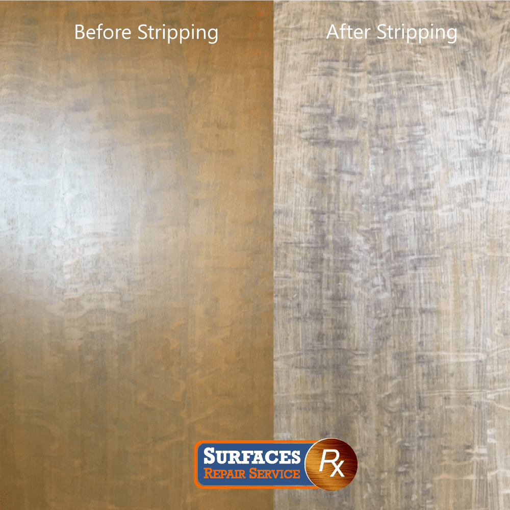 Quarter-Sawn Wood Panel Refinishing Before and After Stripping by wood panel refinishing professional