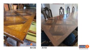 French Parquetry Solid Wood Dining Room Table & Chairs