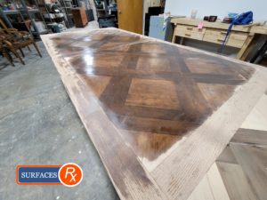 Parquetry Antique Dining Room Table During Sanding