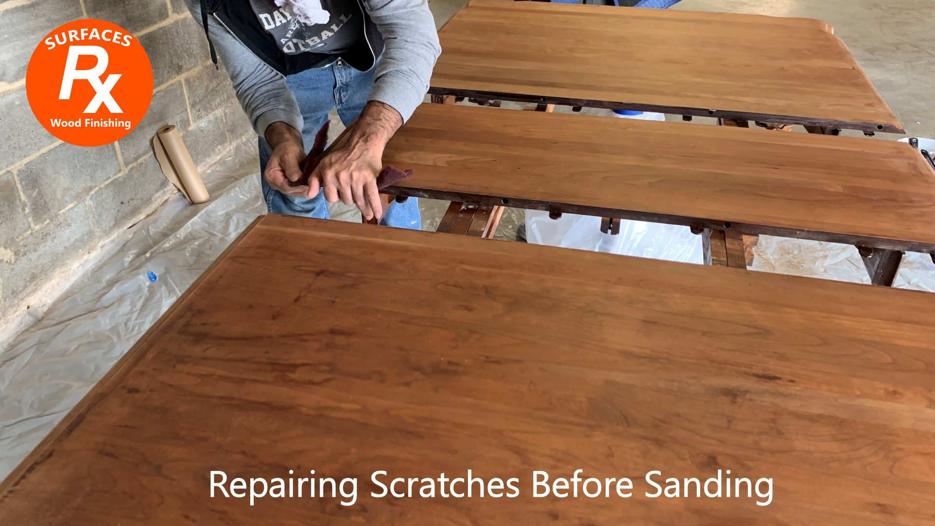 Dining Room Table Refinishing Being Sanding