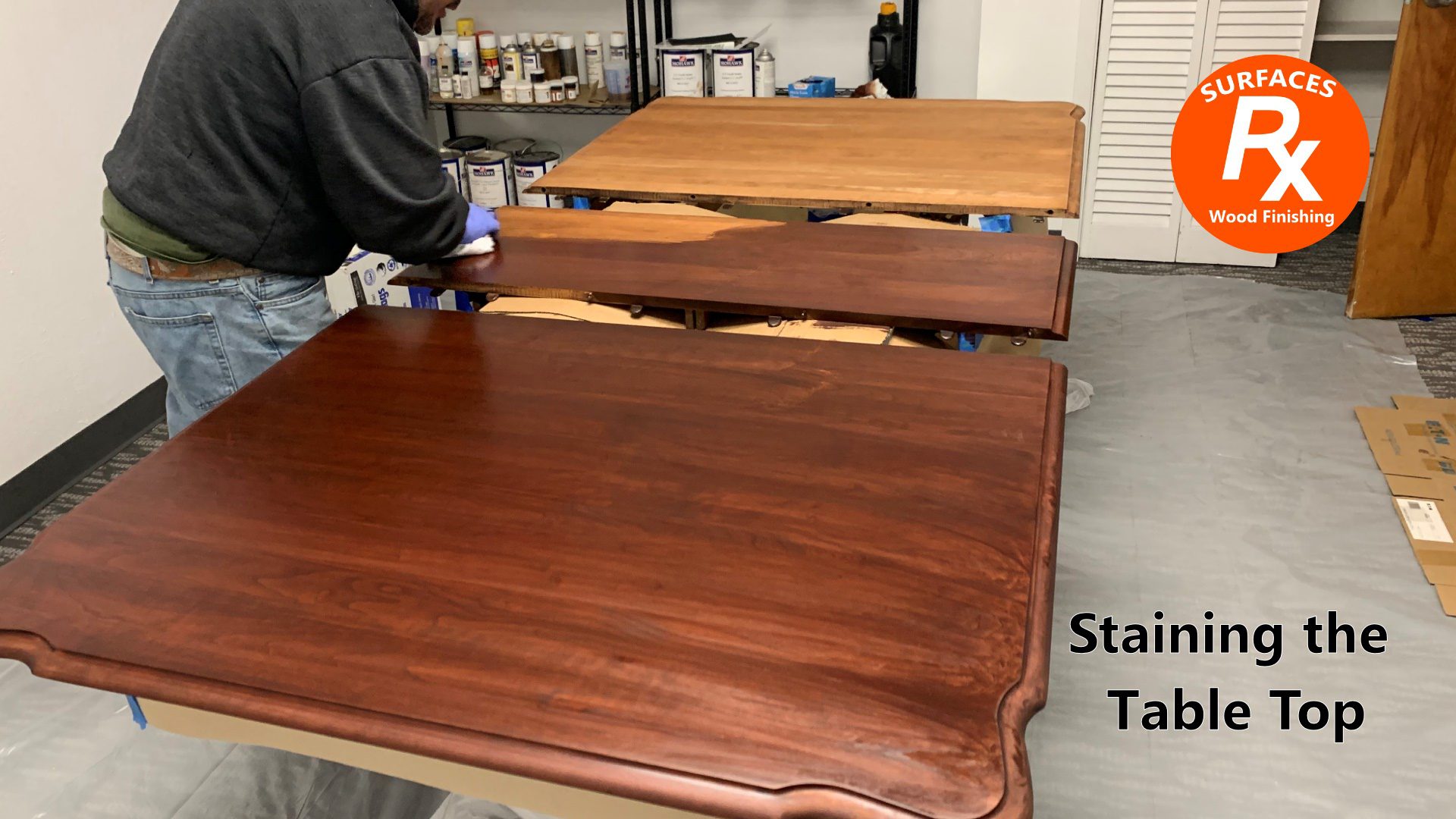 Dining Room Table Refinishing During Staining